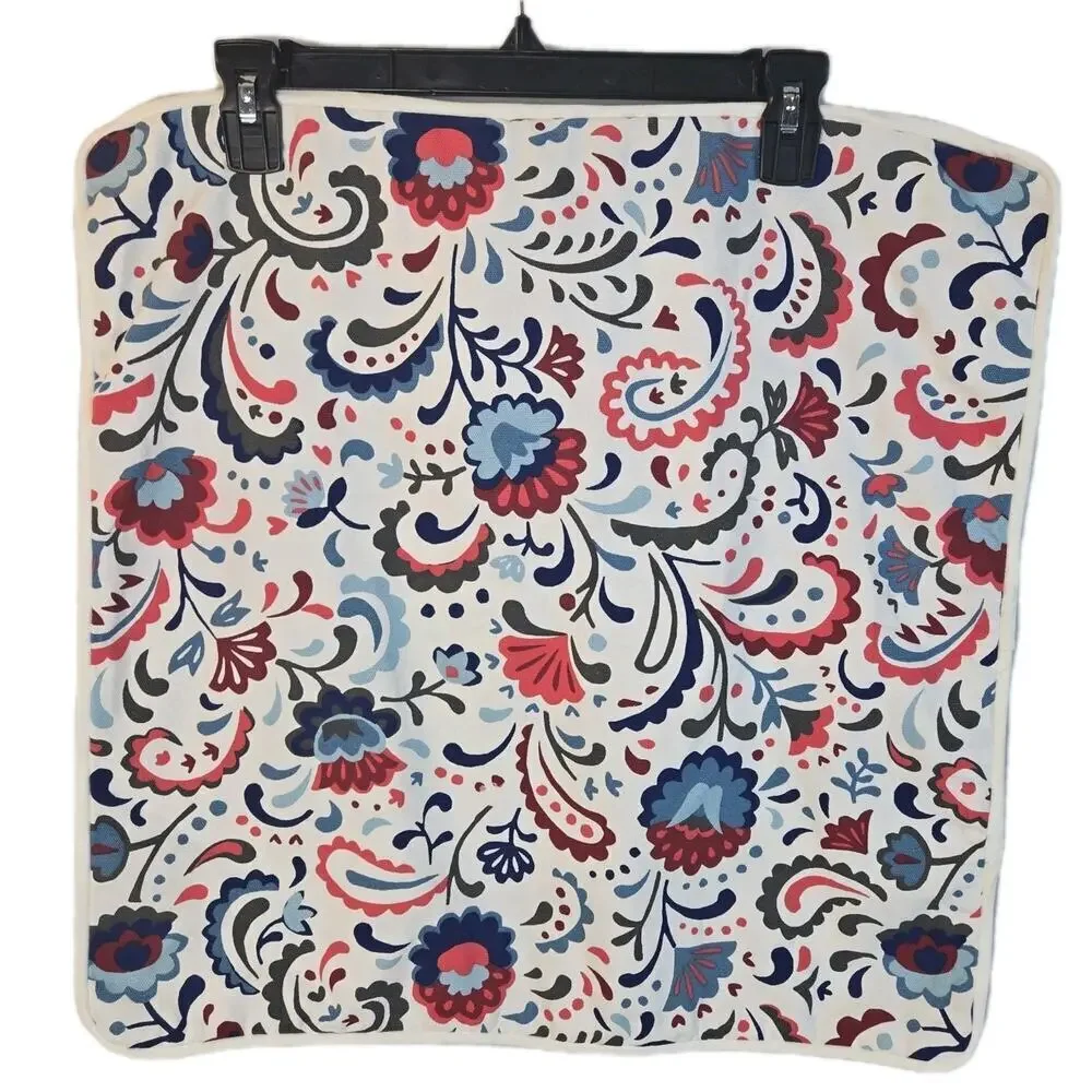 IKEA Kratten 20 X 20 Floral Pillow Cover Scandinavian Folk Art Boho Blue Red Zip